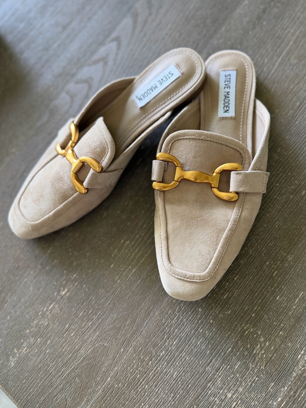 Steve Madden Tan Suede Slip-On Bit Mules with Gold Hardware - 8